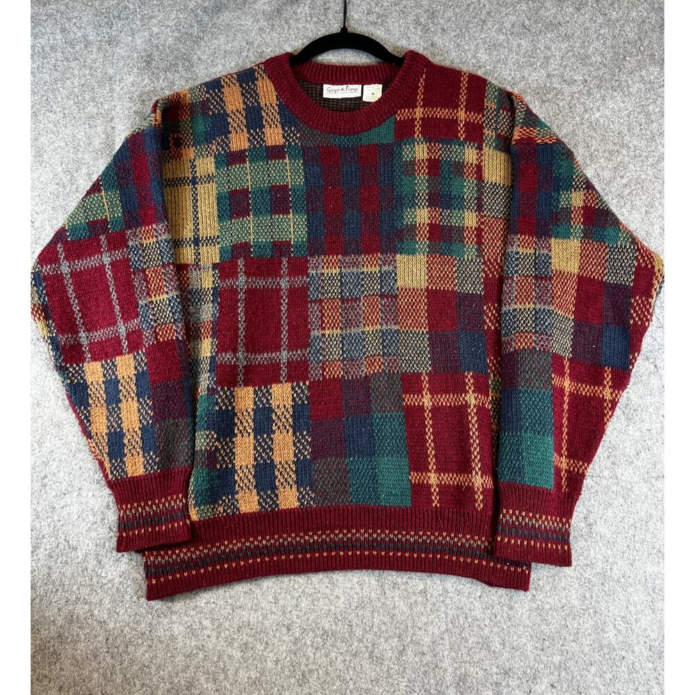 VTG 90s Giorgio Di Firenze Sweater Mens Medium Red Plaid Long Sleeve Pullover